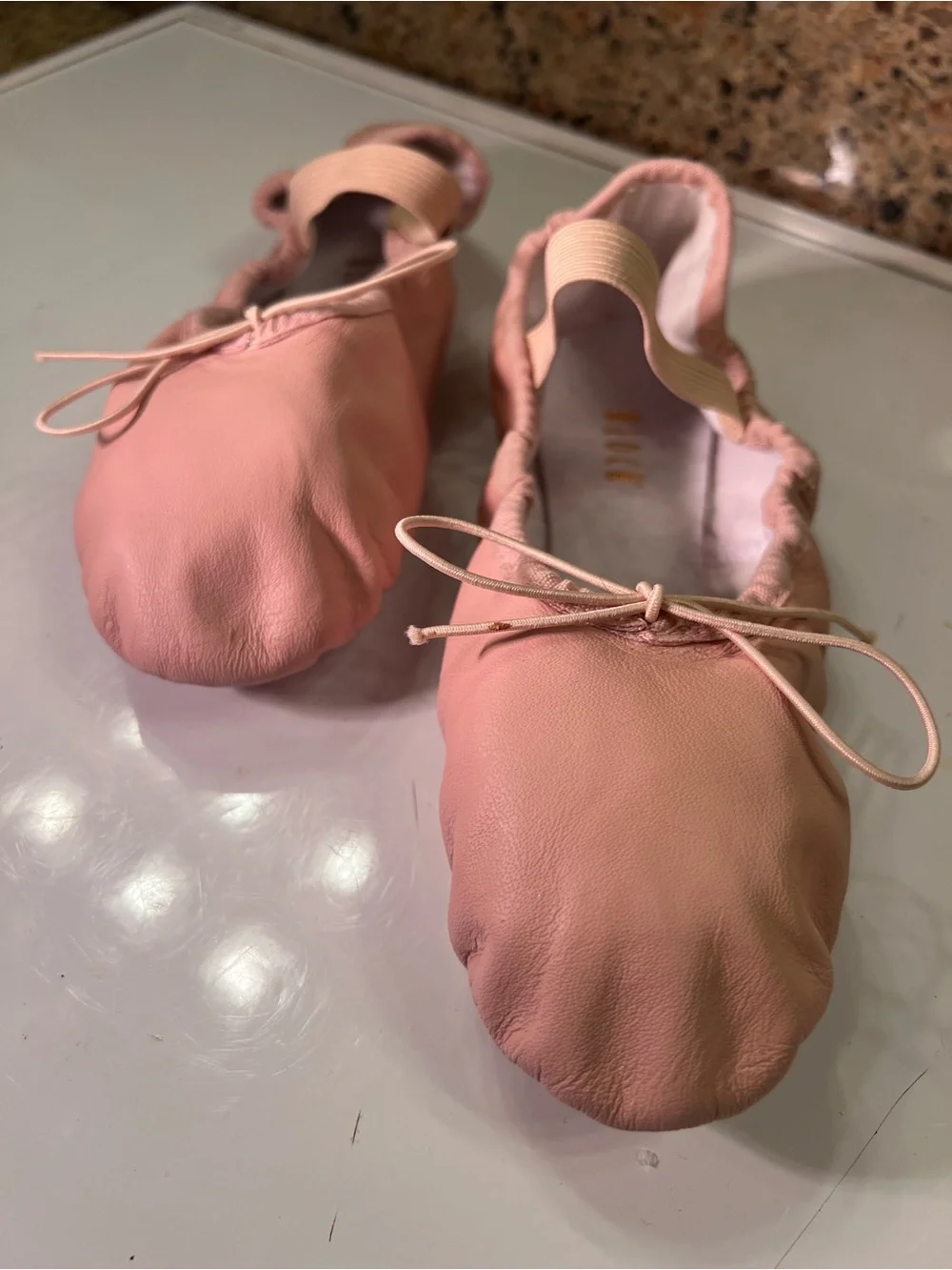 Bloch Girl’s Size 10 Pink Leather Ballet Flats with Elastic Tie NWOT Full Sole